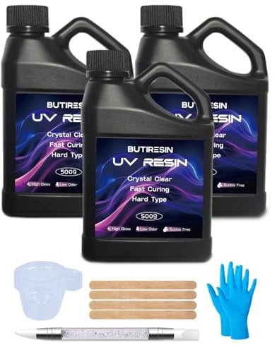 ButiResin UV-Harz, 1500 g, UV-Harz, klar – schnell aushärtend, kristallklar, geruchlos, niedrige Viskosität und harter Typ, UV-Harz-Set für DIY-Schmuckherstellung, Gießen und Beschichten