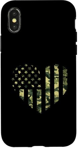 Hülle für iPhone X/XS Camouflage Amerikanische Flagge Herz USA Flagge