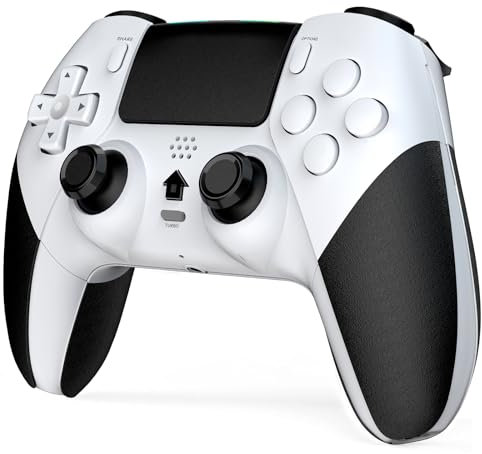 Shiptree Manette pour PS-4, Manette Sans Fil Controller Compatible avec P4/P4 Pro/Slim, Gamepad P4 avec Turbo/Gyroscope à 6 Axes/Boutons Programmables/Double Vibration/Pavé Tactile - Blanc