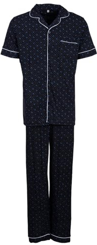 Henry Terre Herren Pyjama Punkte & Zweige Muster Kurzarm Schlafanzug Set Baumwolle durchgeknöpft