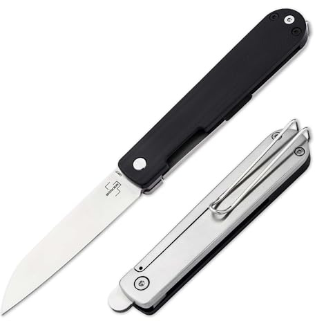BÖKER PLUS® Friday – Frame Lock Messer mit G10 Griff schwarz – Einhand Taschenmesser mit Nitro-V Klinge 7,2 cm – Flipper Folding Knife mit Draht-Clip – scharfes Sheepfoot Klappmesser in Etui