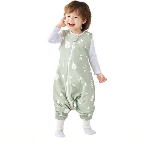 Nivolltha 1.5 TOG Schlafsack mit Füßen, 100% Baumwolle Warm Ganzjahres Premium Qualität Kinder Schlafsack mit Beinen, Blätter, Größe L