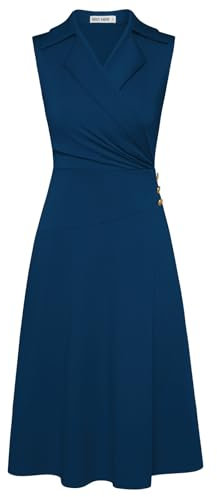 Damen Kleider Sommer A-Linie V-Ausschnitt A-Linie Midi Kleid Festliche Business Outfit Formelle Wickelkleider Blaugrün L
