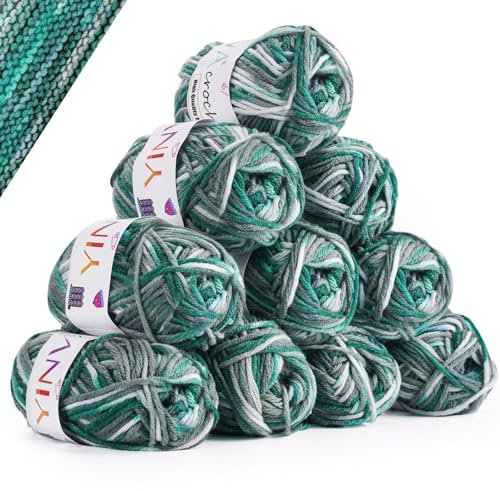 YINVA Wolle zum Häkeln Häkelwolle 10 x 25g Bunt Wolle Farbverlauf Häkelgarn Mehrfarbiges Wolle zum Stricken Sockenwolle für Häkeln Stricken und Handwerk (Dunkelgrün)