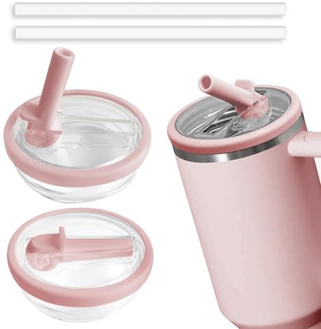 2pcs Leakproof Lid with Straw for Stanley 30oz Replacement,No Spill Cup Lids for Stanley Quencher,Tumbler Flip Straw Lid for Stanley Accessories (Pink, 30oz)