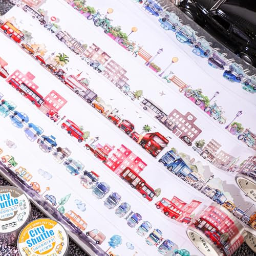Washi Tape Stickers Set,6 Rolls PET Scrapbooking Zubehör Stickers,City Traffic Themed Aesthetic Stickers Decorative for Bullet Journal Zubehör,Journaling,Photo Album,Notebook,DIY(City Shuttle Series)