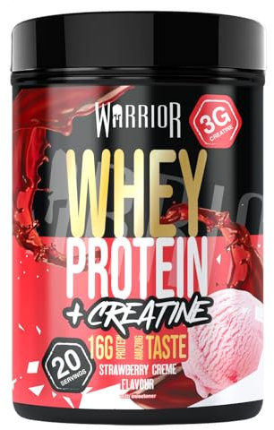 Warrior Whey Proteinpulver 500 g Plus Kreatin – Muskelaufbau- und Erholungsgetränk – zum Genießen nach dem Training (Erdbeercreme)