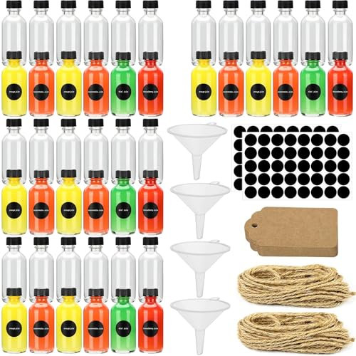 Bouteilles de Liqueur en Plastique,YouXiaor Lot de 60 petites bouteilles de 30 ml à remplir mini bouteilles réutilisables à remplir Mini Bouteille Miniatures avec Étiquettes Ficelle pour Mariage Fête
