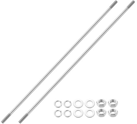 sourcing map Lot de 2 vis à tige à double extrémité, M6 x 300 mm en acier inoxydable 304 à double filetage avec écrous et rondelles plates et de verrouillage, boulons filetés à double extrémité pour