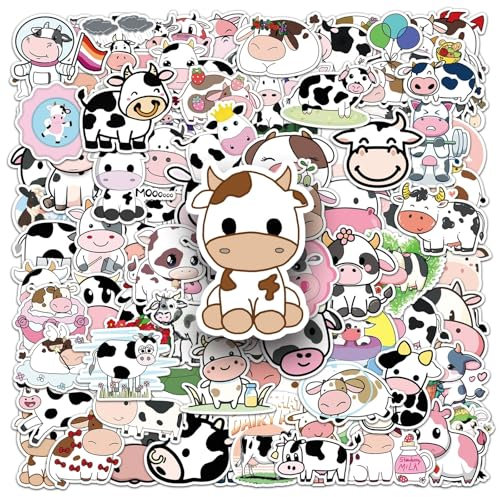 Bric Dodo 100 Stück Tier Aufkleber Auto Laptop Telefon Gitarre Skateboard Motorrad Fahrrad Kuh Stickers Set Vinyl Wasserdicht Aesthetic Aufkleber für Jugendliche Kinder Erwachsene
