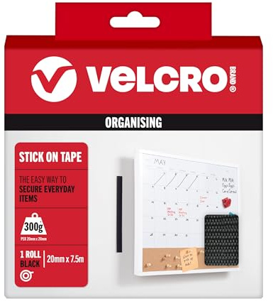 VELCRO Brand Nastro a strappo autoadesivo, tagliabile, Nero 20mm x 7,5m | Nastro a strappo autoadesivo, versatile e resistente, per casa, ufficio, garage e decorazioni