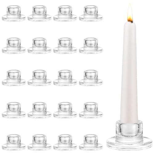 20er Set Glas Kerzenständer für Stabkerzen – Kleine Klare Kerzenhalter aus Glas für Hochzeit, Weihnachten Geburtstag Party & Tischdeko – Elegante Deko für Jeden Anlass