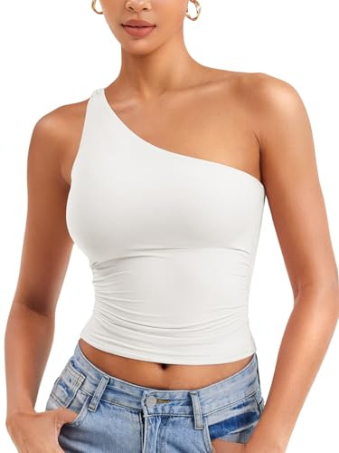 ZAAYO Damen One Shoulder Tank Tops Schulterfrei Oberteil | Y2K,Slim Fit,Crop Top,Sexy,Sommer,Tops,Double Lined,Sleeveless,Cropped,Tee Shirt
