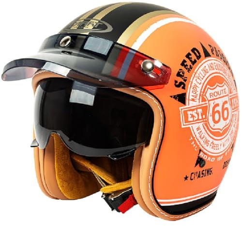 Vintage Jet Helm mit Visier, ECE/DOT genehmigt Motorrad Crash Jet Helm, Motorrad Open Face Helm, für Männer Frauen Road Legal, Retro 3/4 Open Face Design