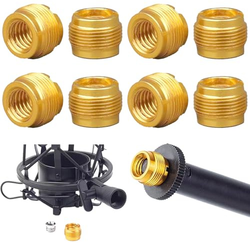 ApexPine 8 Pcs 5/8 Male to 3/8 Female Mic Thread Adapters | 8 pack gold aluminium mic stand thread adapters, 5/8 male to 3/8 female for microphone shock mount studio accessory