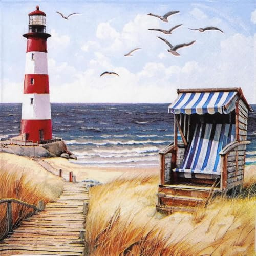 20 Servietten Maritim Spazieren am Strand als Tischdeko. Papierservietten mit Motiv. Auch für Decoupage und Serviettentechnik 33x33cm