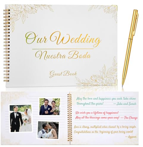 Wedding Guest Book with Pen 11.5 x 8.5 Inch Large Gold Foil Guest Book