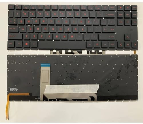QFFOZSW Disposition américaine pour HP pour Omen pour Gaming 16-B/C/N/K/WF/WD 16T-WD 15-en 15-EK TPN-Q238-Q236-Q265-Q267-Q281-Q280-C167-C168 Clavier d'ordinateur Portable(Red Backlit US 1)