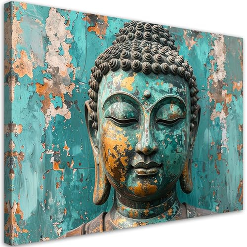Feeby Leinwand Bilder - Bild Wohnzimmer - Türkis Buddha Zen Spa - 120x80 1tlg - Deko Schlafzimmer Groß - Dekoration Canvas - Gemälde - Modern Wandbilder - Kunstdruck