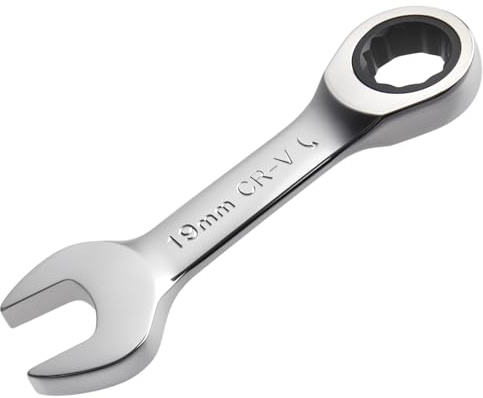 INJOYTEC 19mm Stubby Ratchet Box Ended and Open End Spanner Tool - 72 Tooth Box and Open End Spanner, Anti-Slip Flexible Head, Heat-Treated CR-V Steel Works on Stripped and Rounded Bolts