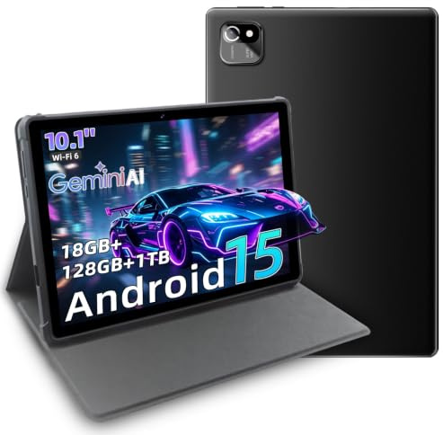 Android Tablet 10 Inch, Tablet Android 15 with Case, T30 Octa-Core, 18GB RAM + 128GB ROM, TF 1TB, 1280x800 HD IPS Touchscreen, 6000mAh, WiFi 6, GPS, GMS, Face ID, 5MP+8MP, BT 5.0, Widevine L1, Type-C