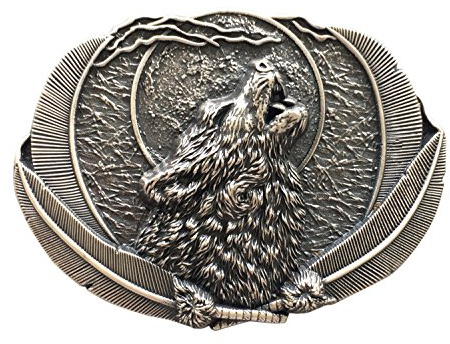 Jean's Friend New Vintage Silver Plated Western Moon Wolf Oval Belt Buckle Gürtelschnallen