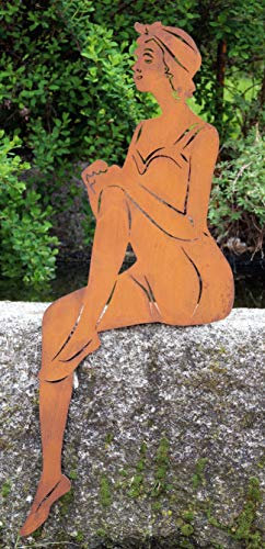 Rostalgie Edelrost Dame im Badeanzug 60 cm Metall Figur mit Rostpatina für Garten Dekoration