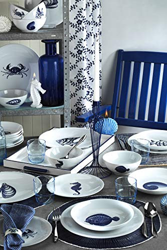Marine Nautical - Juego de vajilla de porcelana de 24 piezas, fabricado en Turquía, servicio para 6, temática de peces