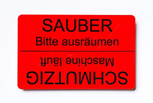 Schild für Spülmaschine 8,6 cm x 5,4 cm Sauber Bitte ausräumen Schmutzig Maschine läuft Magnetschild Küche Haus Wohnung Büro Firma Praxis Zubehör (rot)