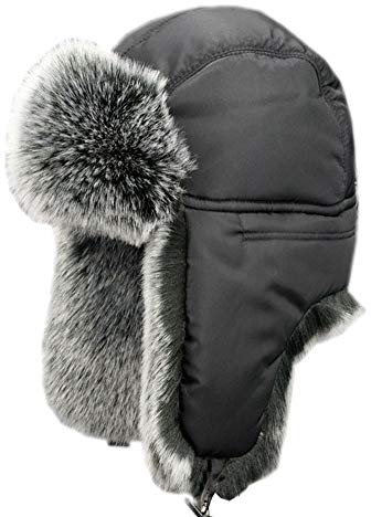 Insun Unisex Winter Mütze Fliegermütze Warme Pilotenmütze mit Kunstfell Wintermütze Ohrenschützer Wintermütze Schwarz L Hut Umfang 60cm