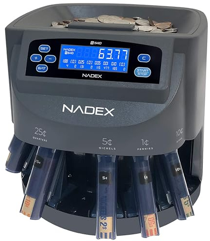 Nadex S540 Pro | Coin Counter, Sorter, and Wrapper | Sorts up to 300 Coins Per Minute | Comes with 48 Preformed Wrappers (Gray)