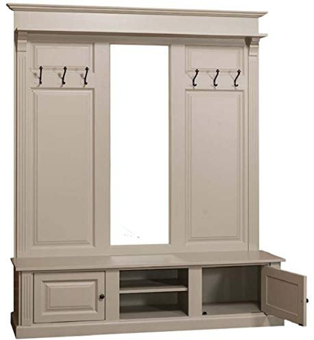 Casa Padrino Landhausstil Garderobe Oliv 180 x 41 x H. 210 cm - Massivholz Garderobenschrank mit Spiegel - Landhausstil Garderobenmöbel