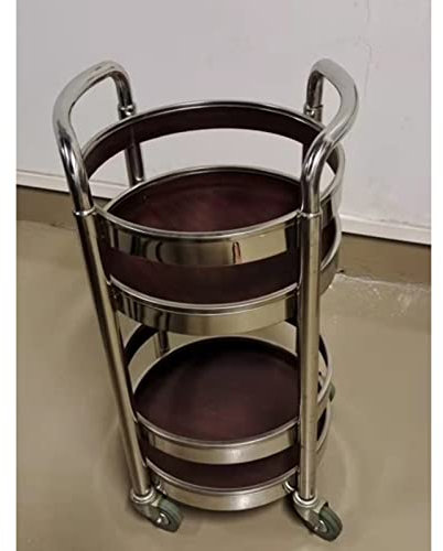 Servierwagen Barwagen Beistellwagen Allzweckwagen Teewagen 2 Tier Rostfreier Stahl Rollwagen Küchen-Barwagen Rahmen Rund Hotel Universalräder, Last 60 Kg