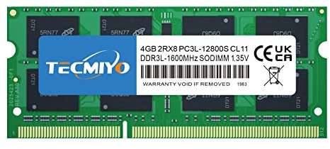 TECMIYO 4Go DDR3/DDR3L 1600MHz SODIMM Mémoire RAM PC3/PC3L-12800 2Rx8 1.35V /1.5V CL11 204 Pin Non-ECC Unbuffered Laptop Memory Module RAM pour Ordinateur Portable pour Mac, Intel et AMD System