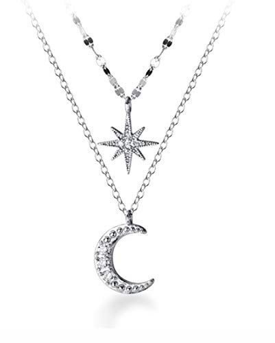 SLUYNZ 925 Sterling Silber Geschichtete Halskette Kette Stern Moon Choker Halskette für Frauen Teenager Damen Layering-Ketten-Halsban (A-Silver)