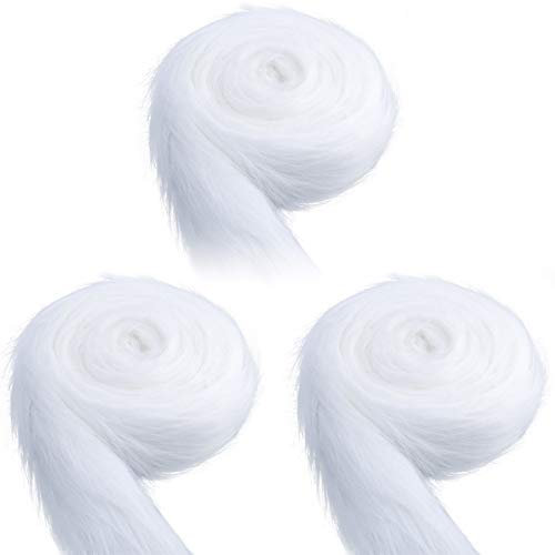 AIEX 3 Rouleaux 3m x 5cm Ruban Blanc en Fausse Fourrure, Ruban de Coupe de Noël pour Décoration D'arbre de Noël, Embellissement de Couronne D'arc D'hiver, Artisanat de Vêtements de Bricolage