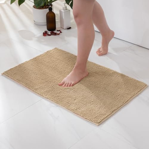 MIULEE Badematte 40x60cm Chenille Badteppich Badezimmerteppich rutschfest Waschbar Teppich Duschvorleger Badvorleger Duschmatte Bettvorleger Fussmatte Badezimmer Wohnzimmer Schlafzimmer Beige