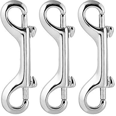 Nifocc Doppio moschettone in acciaio inox, gancio a scatto per guinzaglio, alpinismo, arrampicata, campeggio familiare, all'aperto, argento lucido, 90 mm, 3 pezzi