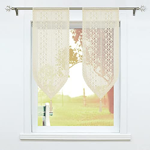 SCHOAL Scheibengardine mit Tunnelzug 2 Stück Kleinfenster Gardinen Küche Set Bistrogardinen Leinen Stores Panneaux Beige #2 BxH 40x60cm