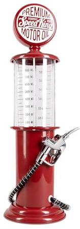 BLKSMITH Pump Liquor Dispenser for Home Bar | Vintage Style Red Plastic 30 Fl. oz Liquor Decanter for Man Cave Decor | Shot Dispenser for Scotch, Vodka, Cocktails, Non-Alcoholic Drink and More