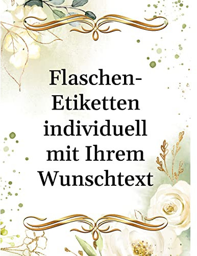 8 Flaschenetiketten selbstklebend mit Text personalisiert - Etikett White Roses - Flaschen Aufkleber für Wein oder Sekt Edel Weinetikett Weinaufkleber Wunschtext für Hochzeit oder Danke