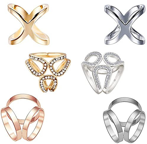 Kalsey 6 Stücke Schal Clips, Schal Clip Schnalle, Schal Clips Damen, Schal Ring Clip, Schal Schmuck, Metall Modisch Fashion Schal Clip, Schal Verschluss Clips für Schals und Tücher (Silber + Gold)