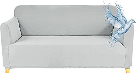 Poligino Sofabezug 2 Sitzer Wasserdicht, Sofahusse Elastisch Universal, Sofa Cover Stretch 2 Sitzer (130-170 cm) Hellgrau