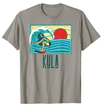 Kula Hawaii Vintage Surfer & Wave Retro Graphic T-Shirt