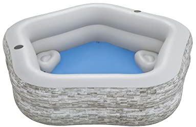 H20GO! TruPrint Stone Inflatable Family Swimming Pool, 7' x 6'9 x 21, with 2 Cup Holders and 2 Cushioned Seats for Kids 6 and Up, Gray