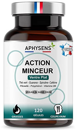 Bruleur de graisse | Boost du métabolisme | Guarana, Thé vert, Spiruline Perte de poids et Détox | 7 Actifs en 1 Effet Minceur | 120 gélules Fabrication Française | Aphysens