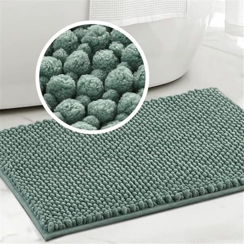 LINGKY Badematte rutschfest 43x60 cm Chenille Badezimmerteppich Saugfähige Badteppich Waschbar Badvorleger Bad Teppich Badezimmer Duschvorleger Badematte Aqua