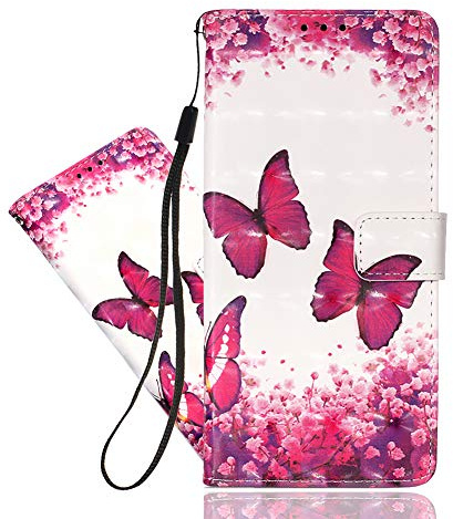 IMEIKONST Kompatibel mit Nokia G50 Hülle Premium Leder 3D Muster Brieftasche Magnet Handyhülle Flip Case Cover Stoßfeste Schutzhülle für Nokia G50. Red Butterfly Flower YB