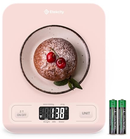 Etekcity Báscula de cocina de alimentos, gramos digitales y onzas para perder peso, hornear, cocinar, preparar cetogénicas y comidas, pantalla LCD, tamaño mediano, rosa