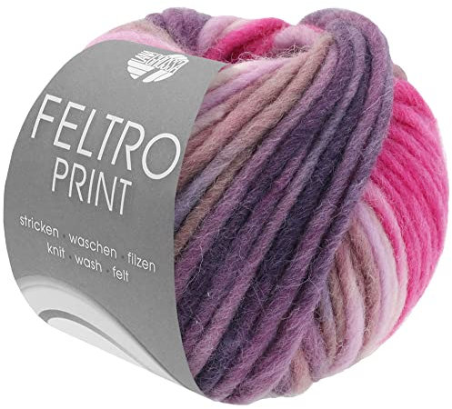 LANA GROSSA Feltro Print | Filzgarn für Kreativhandwerk, hochwertige Wolle zum Nass- und Trockenfilzen | Handstrickgarn aus 100% Schurwolle | 50g Wolle zum Stricken & Häkeln | 50m FB 396